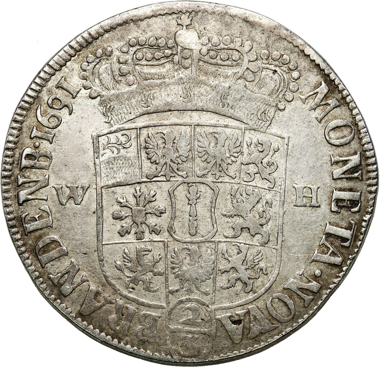Niemcy, Brandenburgia, Fryderyk III (1688–1701). 2/3 talara (gulden) 1691 W-H, Emmerich